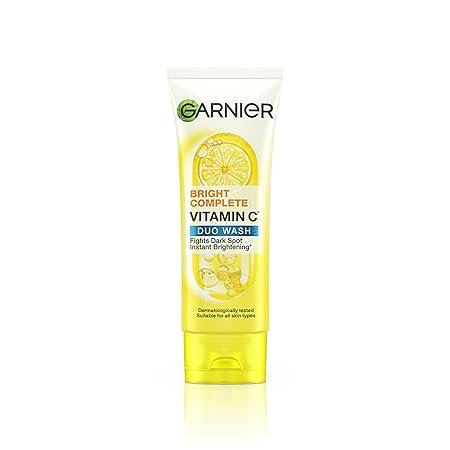 garnier bright complete brightening duo action face wash, 100g