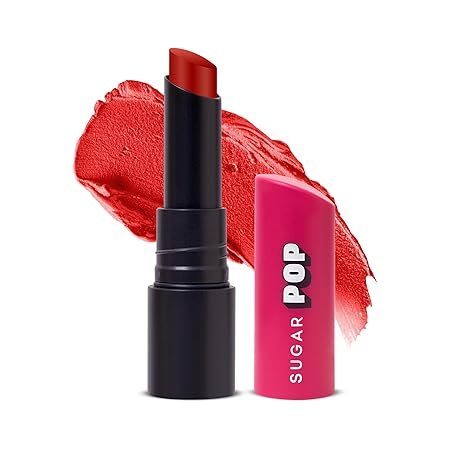 sugar pop matte ultrastay lipstick | vitamin e | 100% transferproof 10 red rebel 4 gm